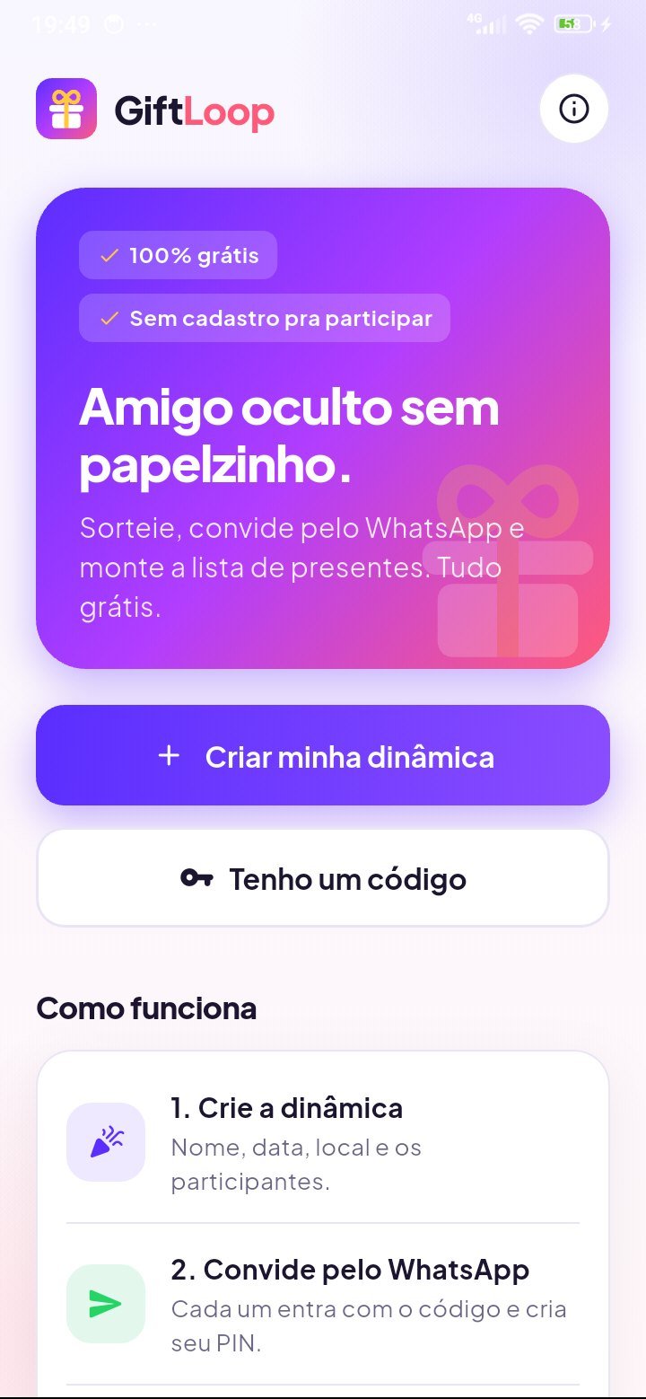 Tela inicial do GiftLoop